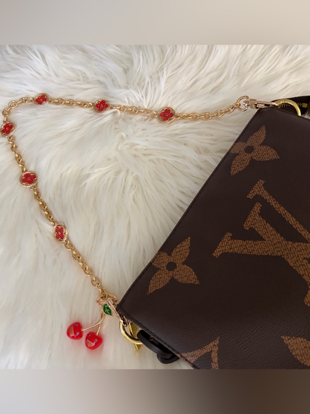 LV Gold-Tone Cherry Charm Bag-Chain